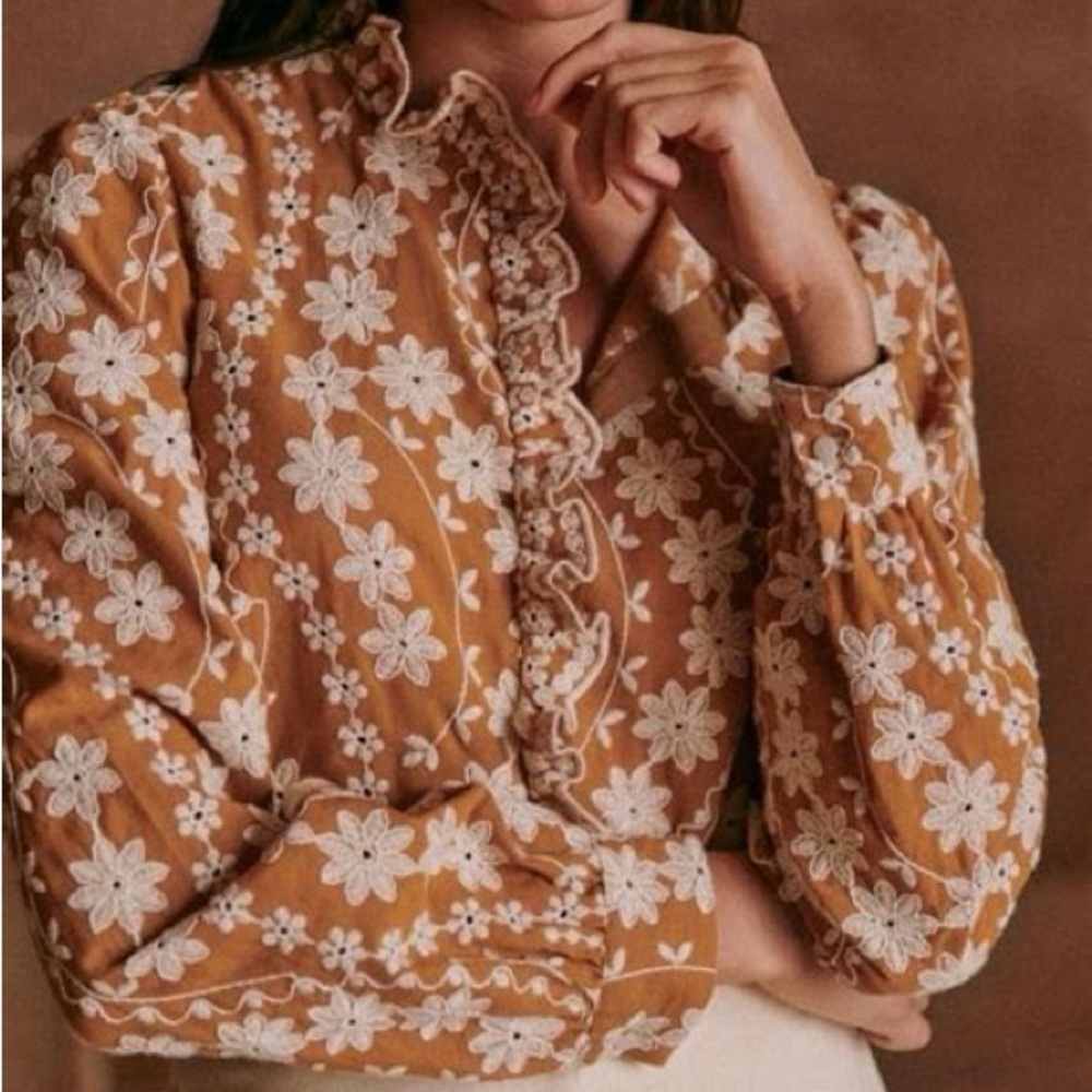 Sezane Chemise Mathilda Shirt Ocre Foncé - Size 36 - Picture 4 of 8